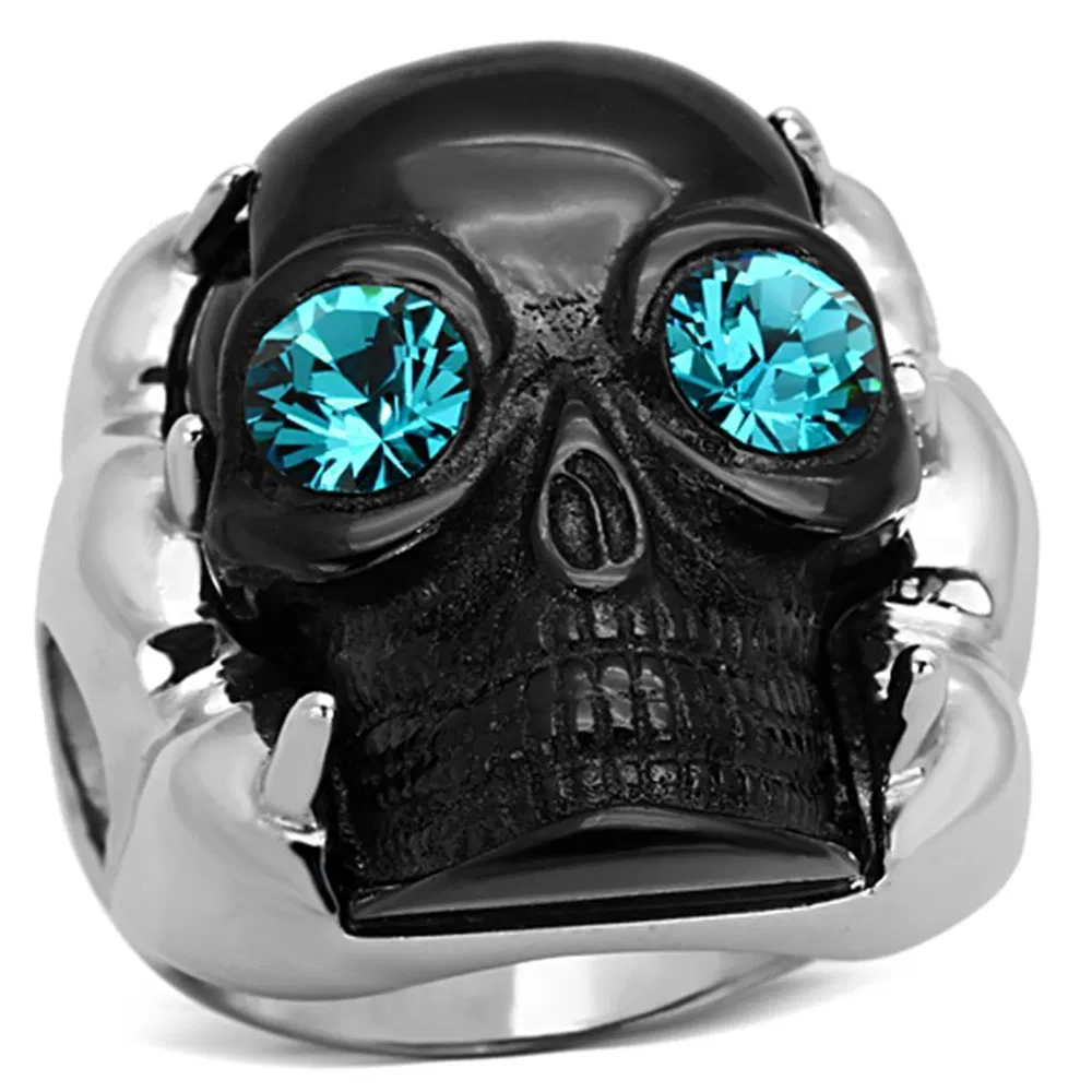 TK1118 - Two-Tone IP Black Stainless Steel Ring with Top Grade Crystal in Blue Zircon - Grocery