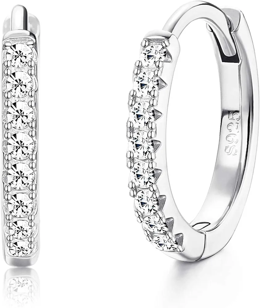 Hoops Earrings for Women Huggie Hinged Earrings with AAA Cubic Zirconia Cuff Earrings Diameter 12.5mm Hypoallergenic Small Sleeper Hoops - Grocery