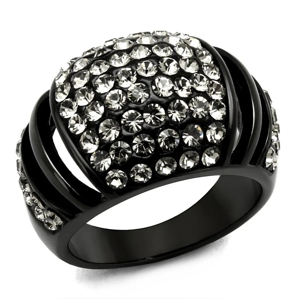 TK2643 - IP Black(Ion Plating) Stainless Steel Ring with Top Grade Crystal in Hematite - Grocery