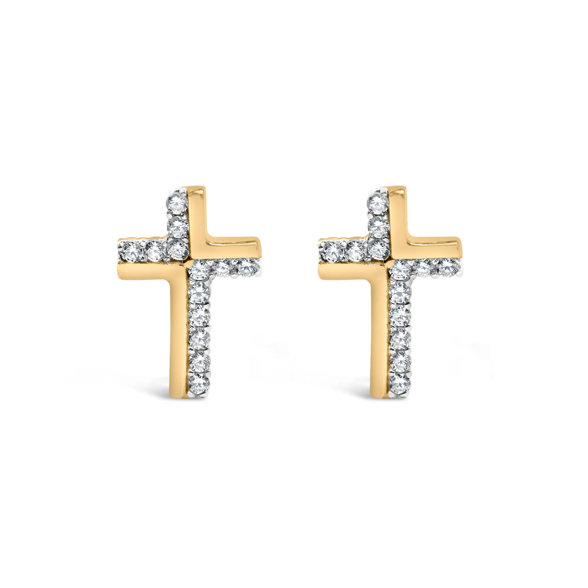14K Yellow Gold Plated .925 Sterling Silver 1/10 Cttw Diamond Cross Stud Earring (I-J Color, I3 Clarity) - Grocery