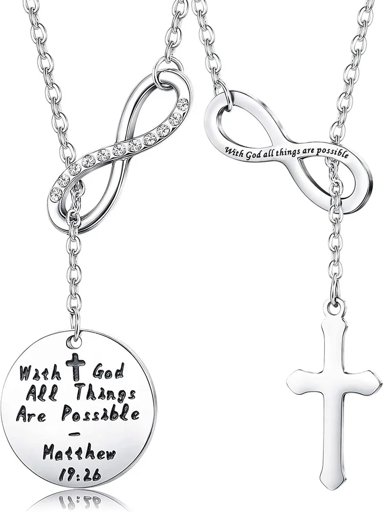 Stainless Cross Necklace Infinity Necklace Religious Necklace Inspirational Gift Chain Necklace for Women Men - Grocery