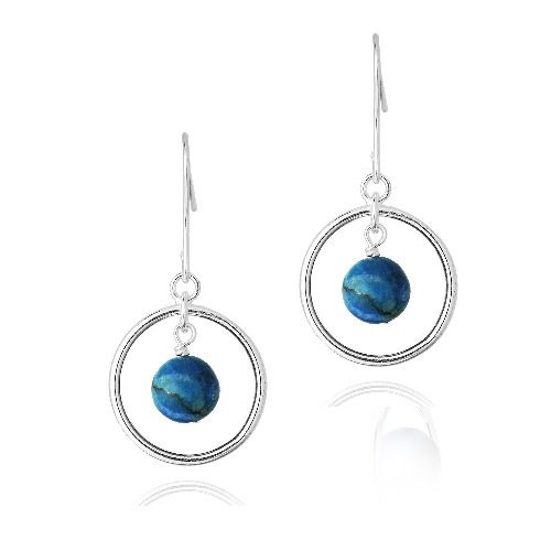 Sterling Silver Teal Agate Bead & Circle Dangle Earrings - Grocery