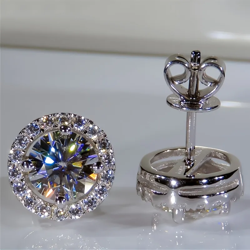 Female Luxury Crystal White Zircon Stud Earrings Dainty Rose Golden Silvery Color Round Earrings Vintage Wedding Earrings For Women - Grocery