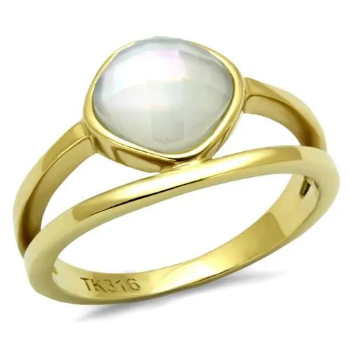 TK2908 - IP Gold(Ion Plating) Stainless Steel Ring with Precious Stone Conch in White - Grocery