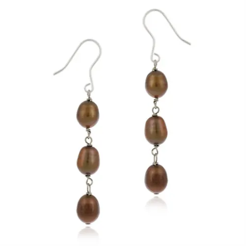 Sterling Silver Baroque Freshwater Cultured Brown Pearl Drop Earrings - Grocery