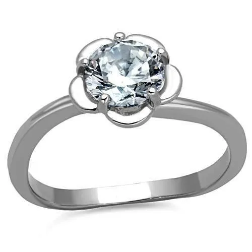 TK1540 - High polished (no plating) Stainless Steel Ring with AAA Grade CZ in Clear - Grocery