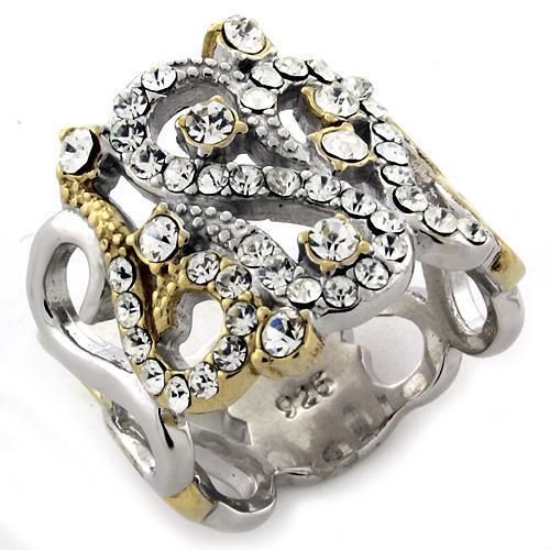 LOAS1066 - Gold+Rhodium 925 Sterling Silver Ring with AAA Grade CZ in Clear - Grocery