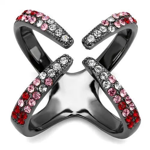 TK2696 - IP Light Black (IP Gun) Stainless Steel Ring with Top Grade Crystal in Multi Color - Grocery