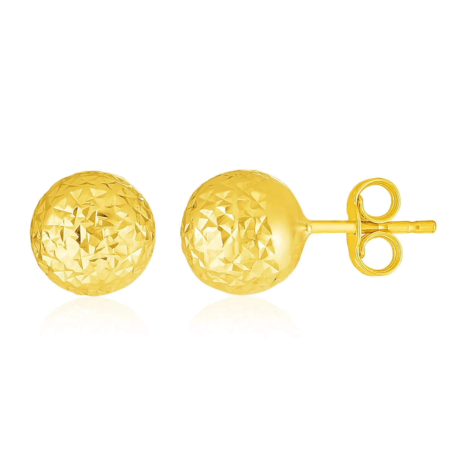 14k Yellow Gold Ball Earrings with Crystal Cut Texture(7mm) - Grocery
