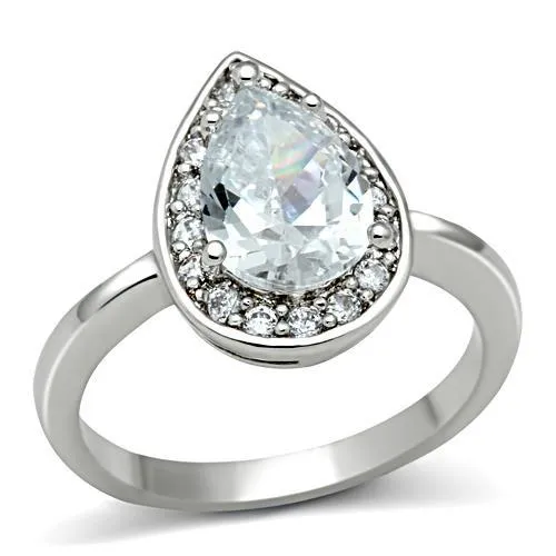 3W111 - Rhodium Brass Ring with AAA Grade CZ in Clear - Grocery