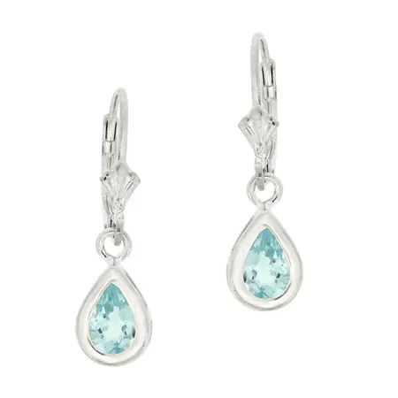 Sterling Silver Blue Topaz Teardrop Leverback Dangle Earrings - Grocery