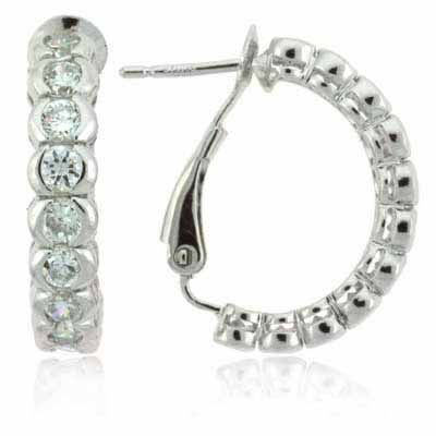 Sterling Silver CZ Half Hoop Earrings - Grocery