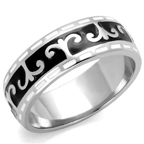 TK2154 - High polished (no plating) Stainless Steel Ring with Epoxy in Jet - Grocery
