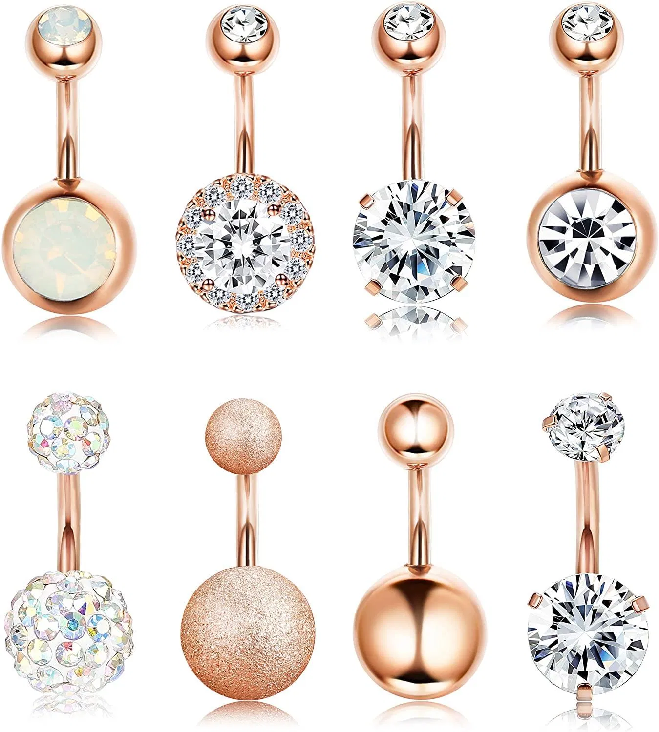8 Pcs Short Belly Button Rings 14G Surgical Steel Disco Ball CZ Curved Barbell Navel Rings Banana Body Piercing Jewelry for Women - Grocery