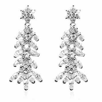 Sterling Silver CZ Flower Dangle Earrings - Grocery