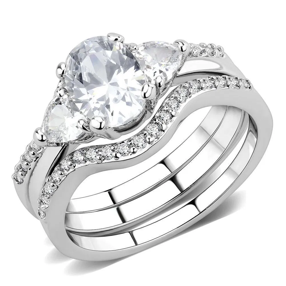 3W1594 - Rhodium Brass Ring with AAA Grade CZ in Clear - Grocery