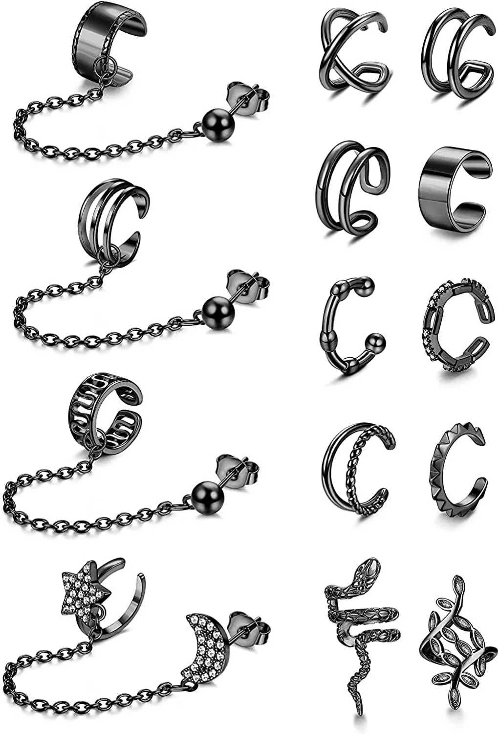 Ear Cuff Earrings for Women Cuff Chain Earrings Snake Ear Cuff Helix Cartilage Wrap Cuff Earring Non Piercing Earring - Grocery