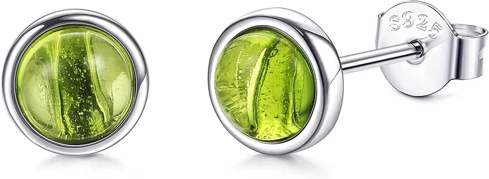 925 Sterling Silver Round Gemstones Stud Earrings for Women Teens Birthstone Hypoallergenic Earrings for Sensitive Ears - Grocery