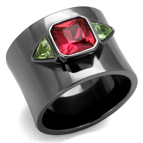 TK2556 - IP Light Black (IP Gun) Stainless Steel Ring with Synthetic Synthetic Glass in Multi Color - Grocery