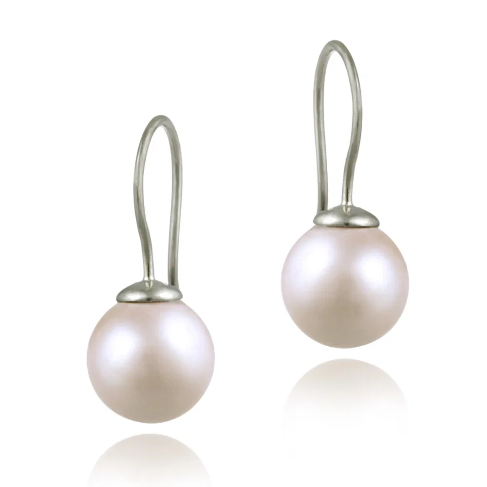 Sterling Silver 10mm Pink Shell Pearl Drop Earrings - Grocery