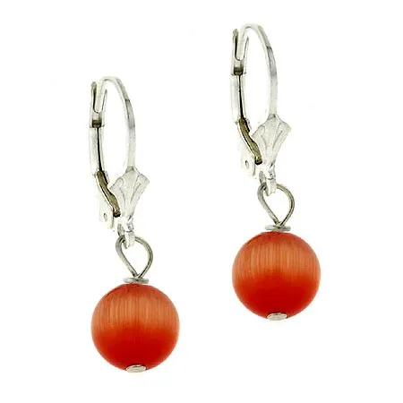Sterling Silver 8mm Orange Cats Eye Leverback Earrings - Grocery