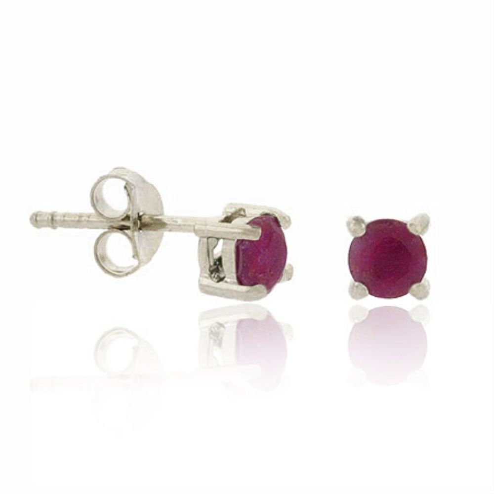 Sterling Silver 4mm Ruby Round Stud Earrings - Grocery