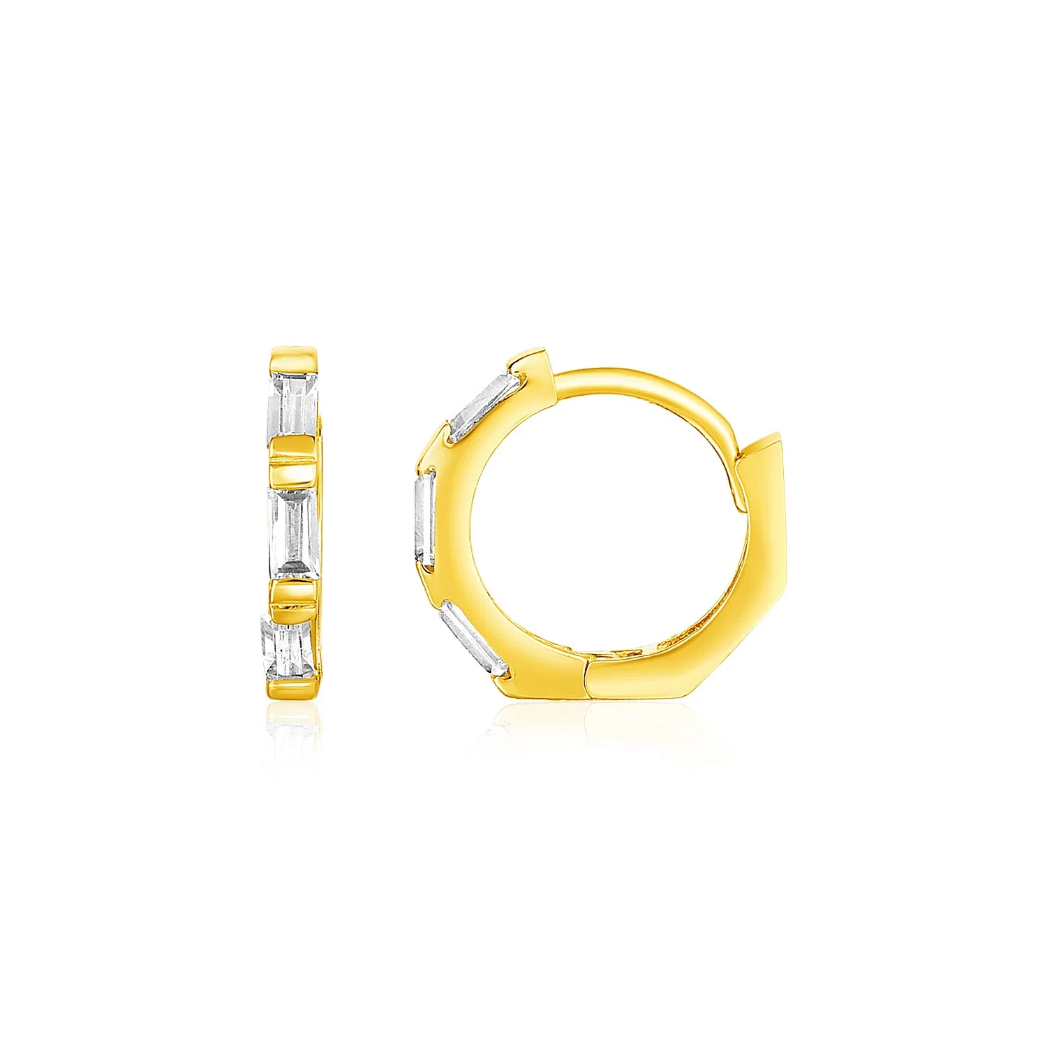 14k Yellow Gold Petite Octagonal Hoop Earrings with Cubic Zirconias - Grocery
