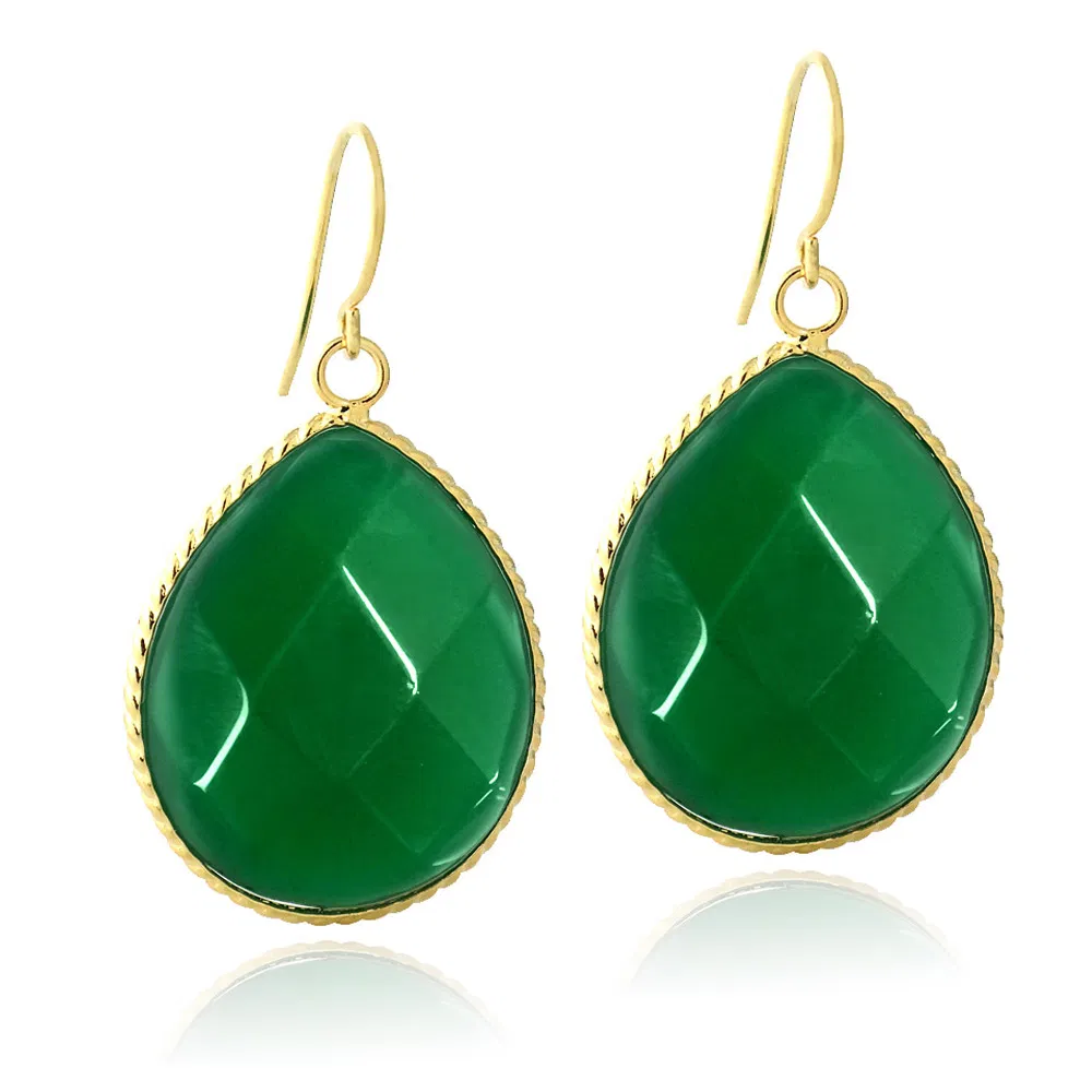 18K Gold Plated Green Glass Fashion Teardrop Earrings - Grocery