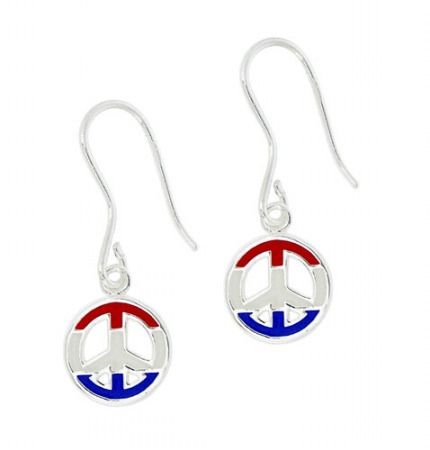 Sterling Silver USA Enamel Peace Sign Earrings - Grocery