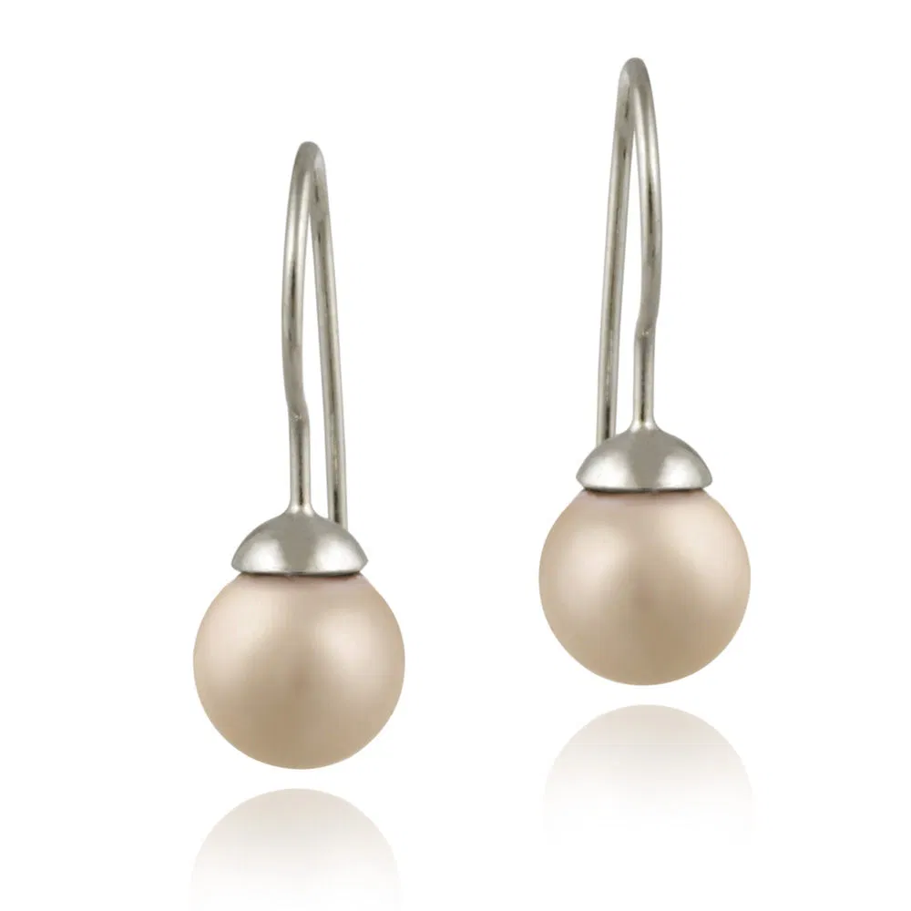 Sterling Silver 8mm Pink Shell Pearl Drop Earrings - Grocery