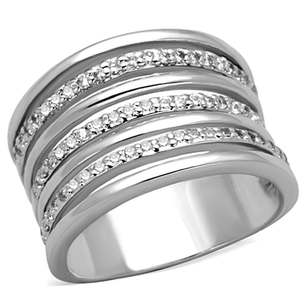 3W791 - Rhodium Brass Ring with AAA Grade CZ in Clear - Grocery