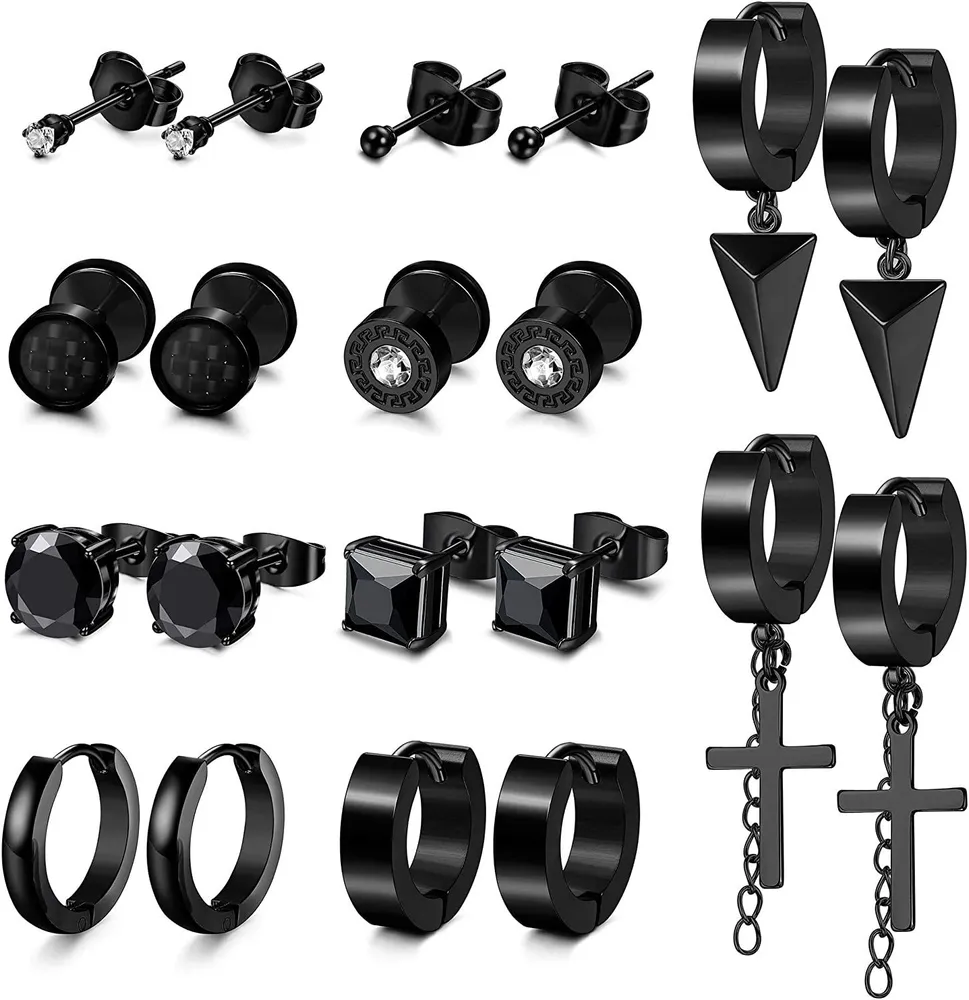 Stud Earrings for Men Stainless Stud Earrings Set Mens Earrings Piercing Hoop Jewelry - Grocery