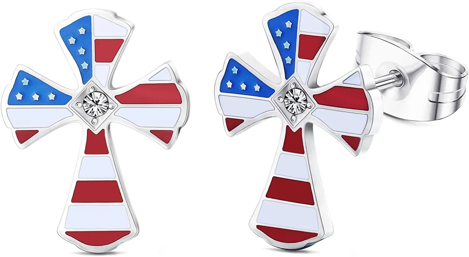 American Flag Stud Earrings for Women Stainless Cross Shape 4th July outfits Patriotic Earrings for Women Men - Grocery