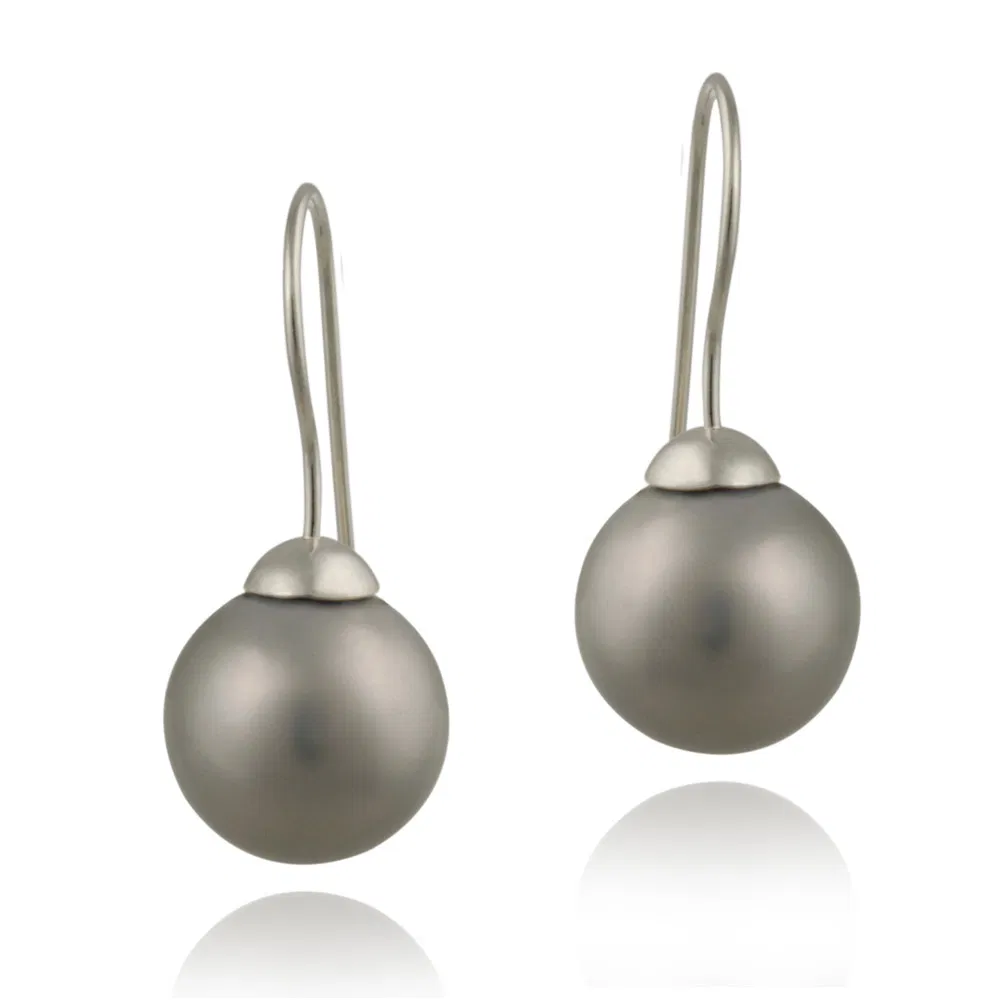Sterling Silver 14mm Gray Shell Pearl Drop Earrings - Grocery