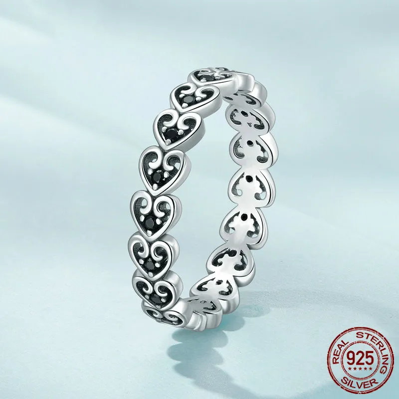 Retro Heart Pattern Band In Sterling Silver - Grocery