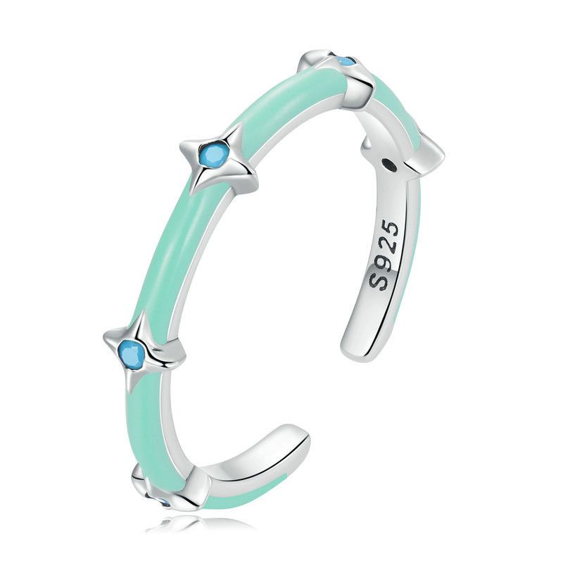 Grey Blue Oil Drop Zircon Simple Star Ring - Grocery