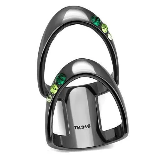TK2768 - IP Light Black (IP Gun) Stainless Steel Ring with Top Grade Crystal in Multi Color - Grocery