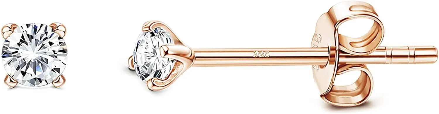 2mm Sterling Silver Austria Zirconia Stud Earrings for Women Men; Platinum/ Gold/ Rose Gold Plated Tiny CZ Studs - Grocery