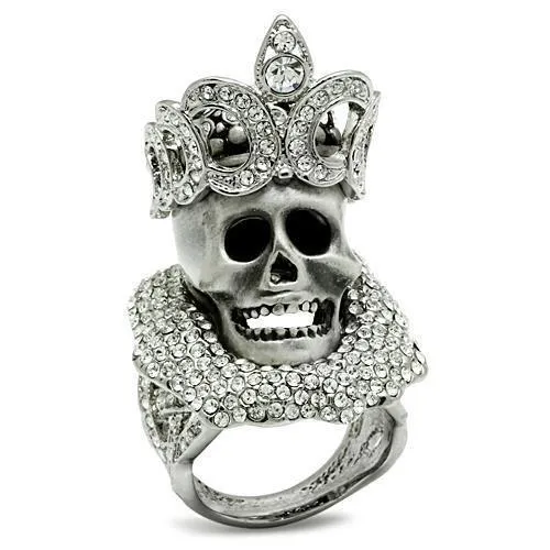 3W018 - Matte Rhodium & Rhodium White Metal Ring with Top Grade Crystal in Clear - Grocery