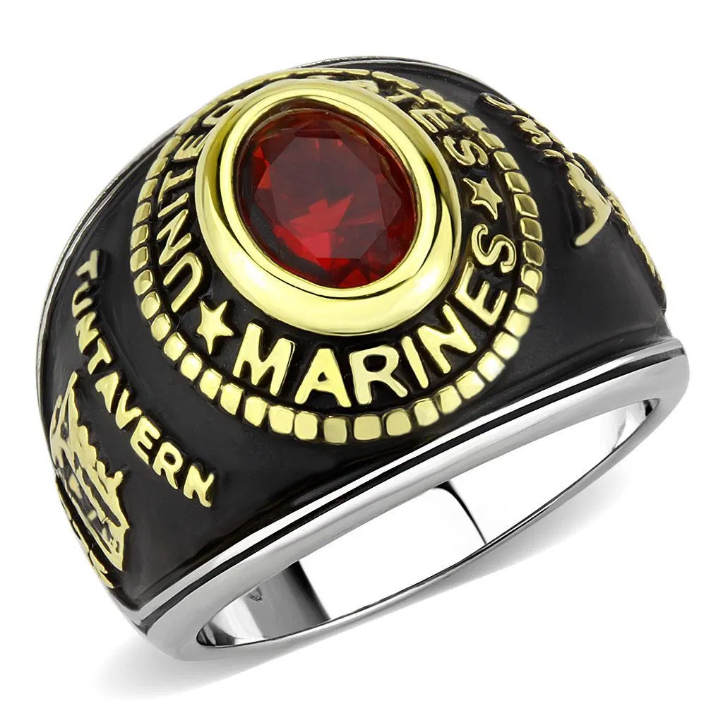 TK3723 - Two-Tone IP Gold (Ion Plating) Stainless Steel Ring with Synthetic Synthetic Glass in Red Series - Grocery