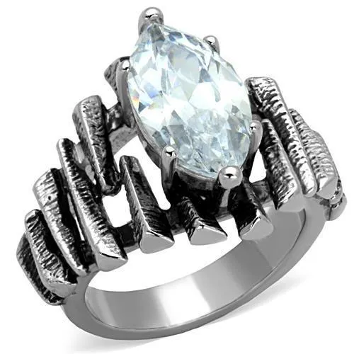 TK1516 - High polished (no plating) Stainless Steel Ring with AAA Grade CZ in Clear - Grocery