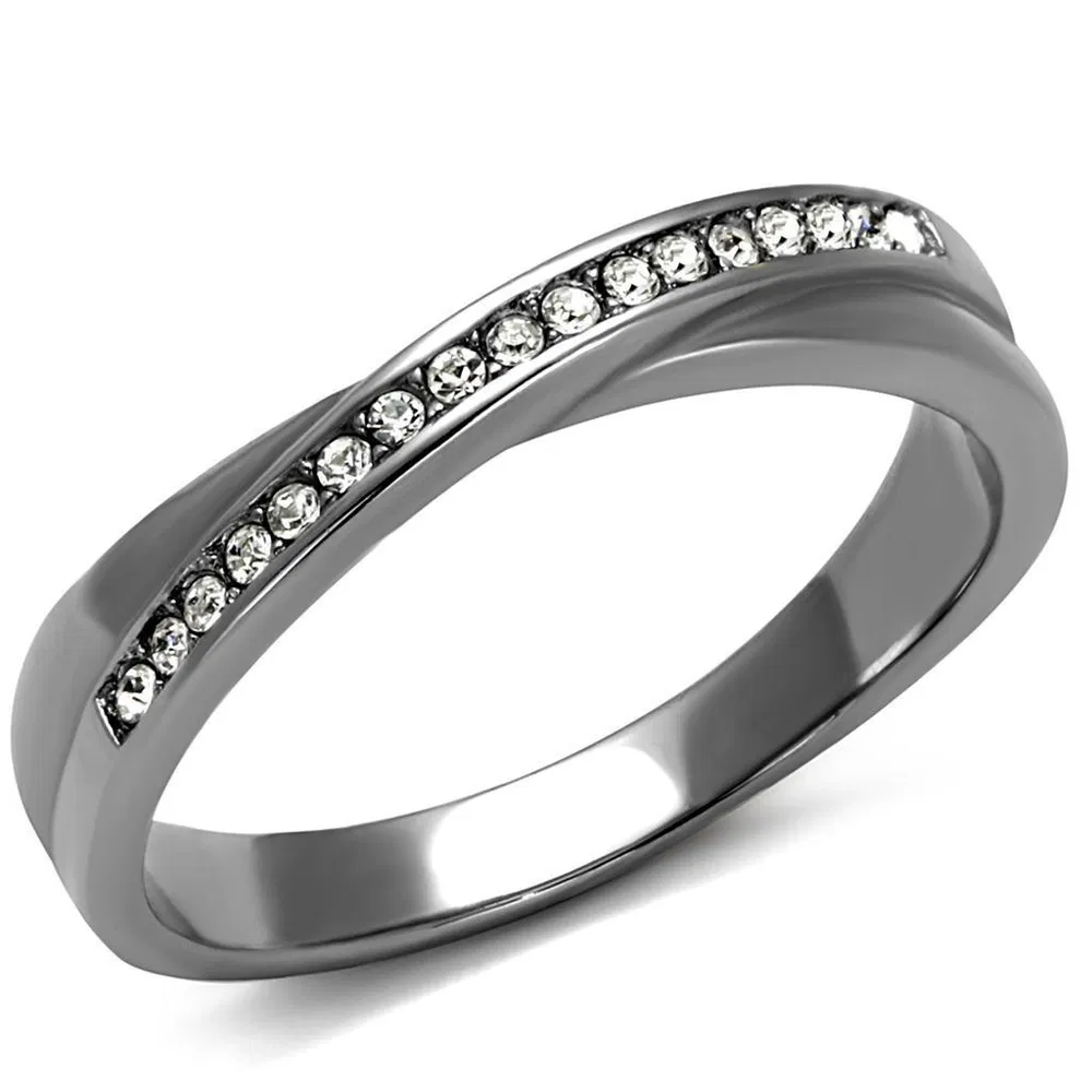 TK2684 - High polished (no plating) Stainless Steel Ring with Top Grade Crystal in Clear - Grocery