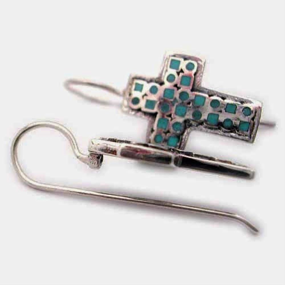 Sterling SilverTurquoise inlay Cross Dangling Earring - Grocery