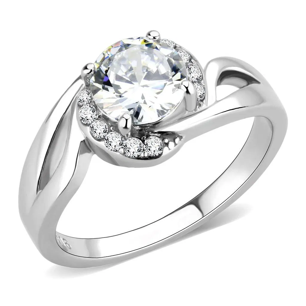 TK3701 - High polished (no plating) Stainless Steel Ring with AAA Grade CZ in Clear - Grocery
