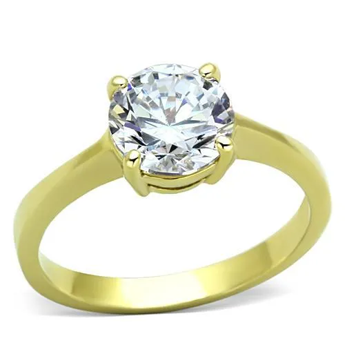 TK1405 - IP Gold(Ion Plating) Stainless Steel Ring with AAA Grade CZ in Clear - Grocery
