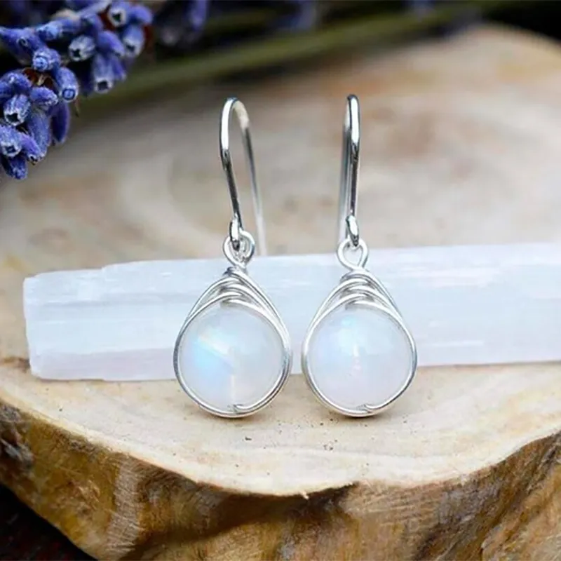 Vintage Silver Hook White Opal Drop Earring For Women - Grocery