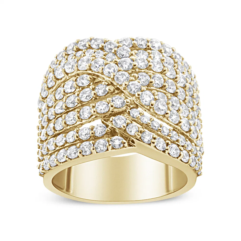 10K Yellow Gold 3.0 Cttw Diamond Eight-Row Bypass Crossover Statement Band Ring (H-I Color, I2-I3 Clarity) - Grocery