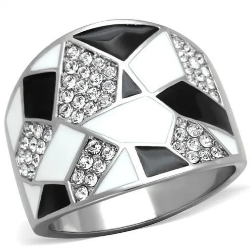 TK2024 - High polished (no plating) Stainless Steel Ring with Top Grade Crystal in Clear - Grocery