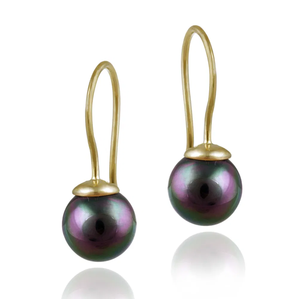 18K Gold over Sterling Silver 10mm Peacock Shell Pearl Drop Earrings - Grocery