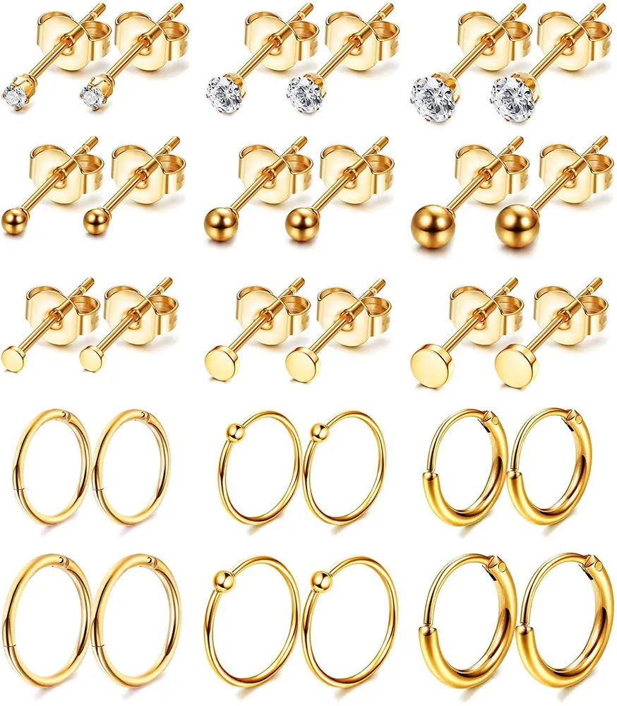 Cartilage Earrings for Men Women Stainless Steel Flat Ball CZ Stud Earrings Hoop Tragus Helix Cartilage Piercing - Grocery